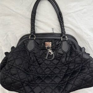 Authentic Lady Dior Black Quilted Satchel with Braided Handles black silver